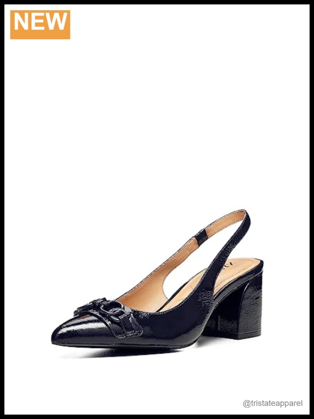 NYDJ Sanya Patent Leather Slingback Heels Pointed Toe Block Heel Comfortable